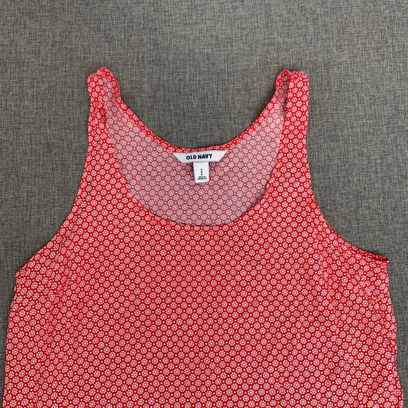 Old Navy Lightweight Tank Top Red White Floral Print Scoop Neck Small 100%Rayon - Picture 2 of 14